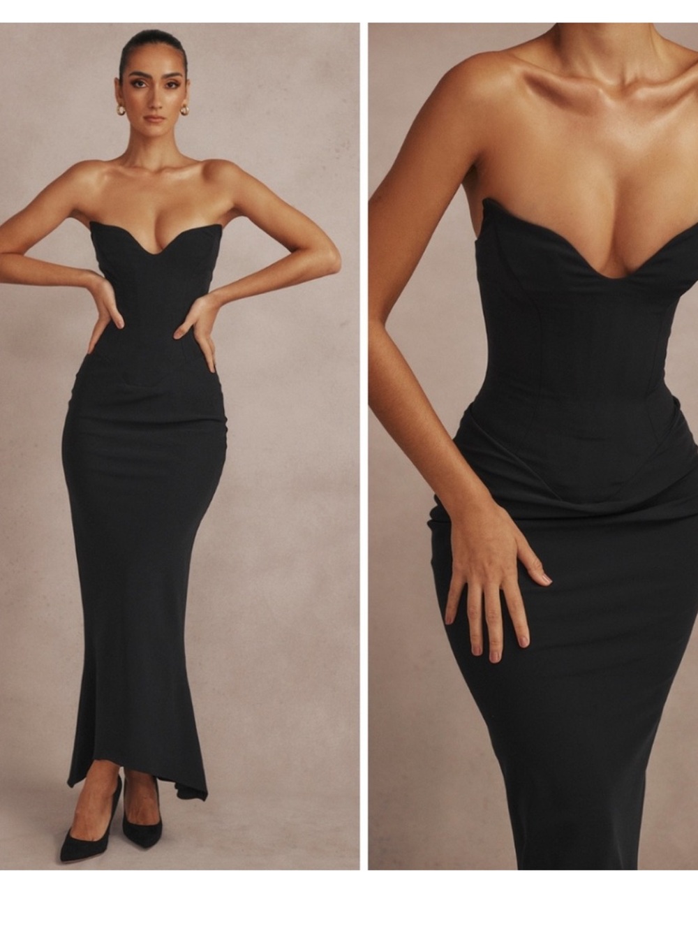 House of CB Sabine Strapless Corset Maxi Dress Black Stretch Crepe Small